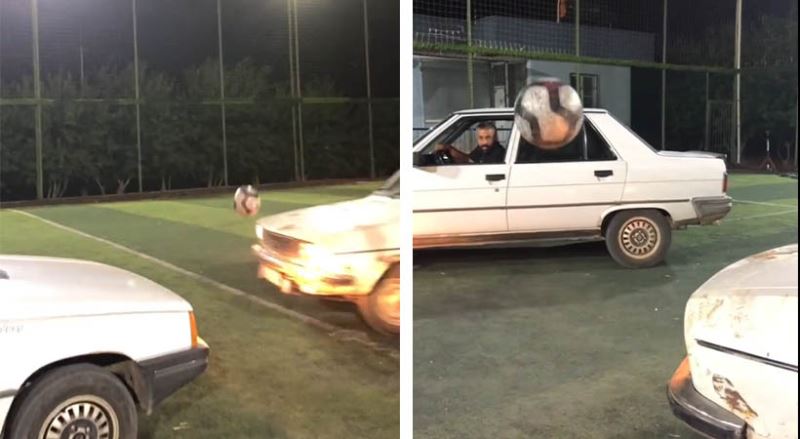 Urfa’da halı sahada arabalarla futbol oynadılar